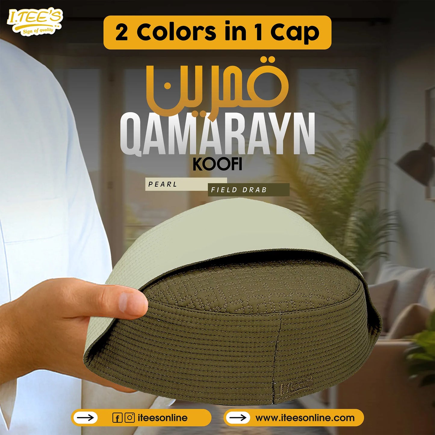 Qamarayn Koofi (2 Colors in 1 Cap)