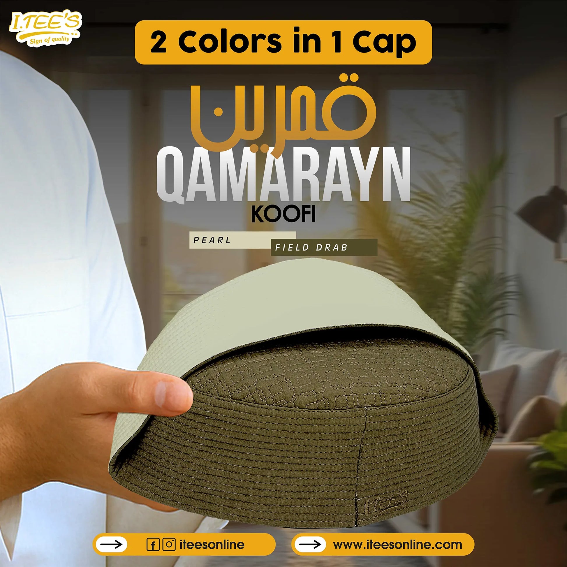 Qamarayn Koofi (2 Colors in 1 Cap)